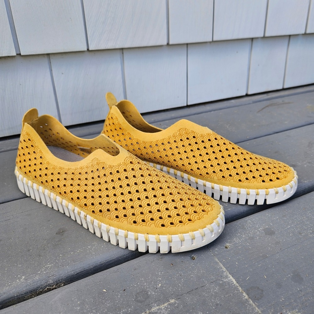 Ilse Jacobsen Hornbaek Tulip 139 Mustard Yellow Laser Cut Slip On Sneakers 40